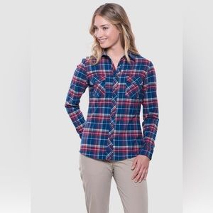 Kuhl Women's Alina Blue & Red plaid Flannel Plaid Shirt, size medium